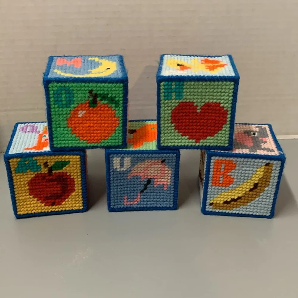 Handmade Needlepoint 3inch Alphabet Blocks with bell inside